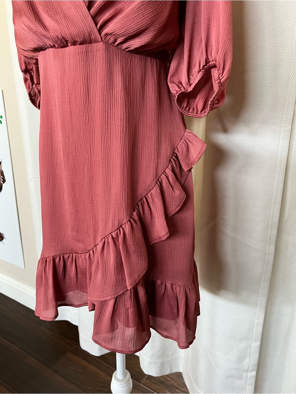 Rust Pink Wrap Ruffle Dress - Picture 3 of 6